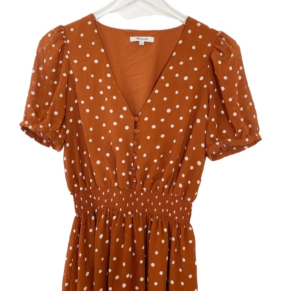 NWT Madewell Smocked Waist Mini Dress Inkspot Dots Brown Polka Dot Pinup Small - Picture 14 of 16